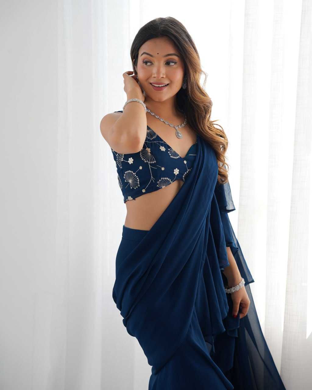 Faux Georgette KESH595 N56 Ready To Wear Saree