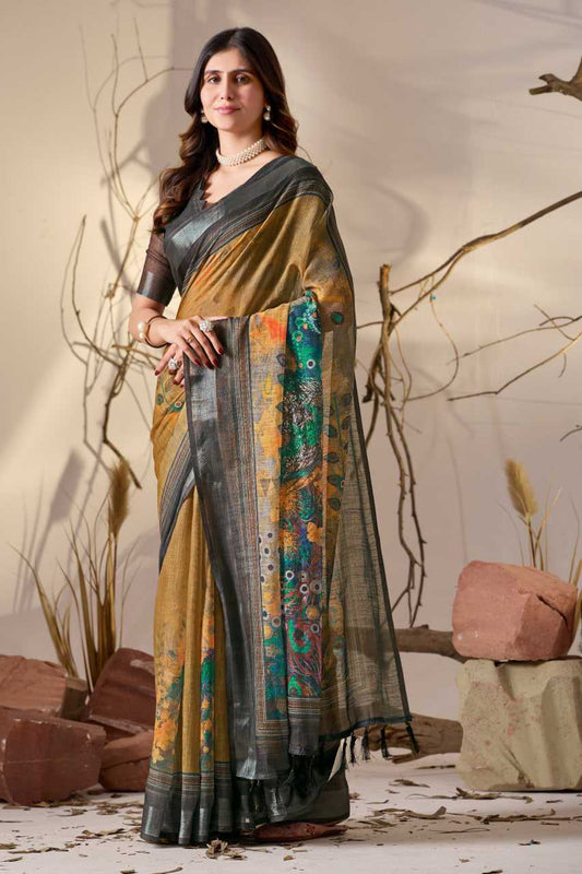 Linen Cotton Printed Saree