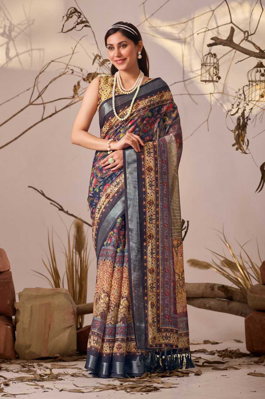 Linen KESH522 1018 Festive Collections Printed Cotton Linen Saree