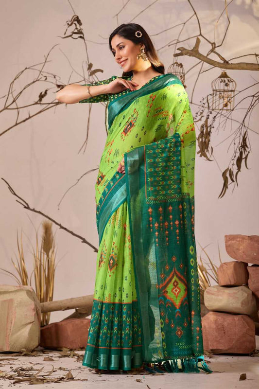 Linen Cotton Printed  Saree