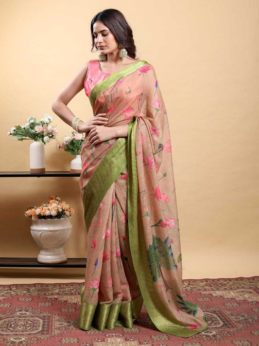 Linen KESH553 639 Festive Collection Printed Cotton Linen Saree