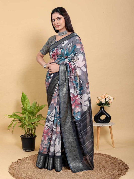 Linen Cotton Printed Saree