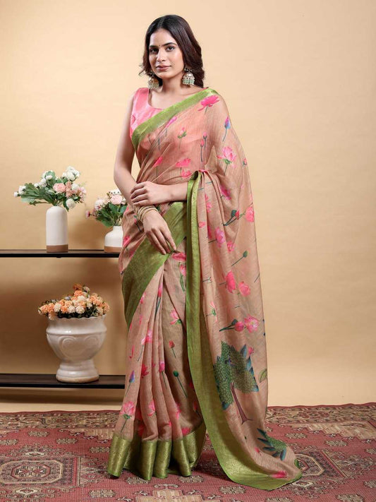 Linen Cotton Printed  Saree