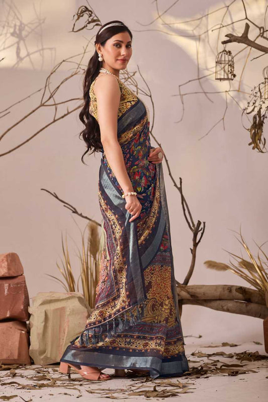 Linen KESH522 1018 Festive Collections Printed Cotton Linen Saree