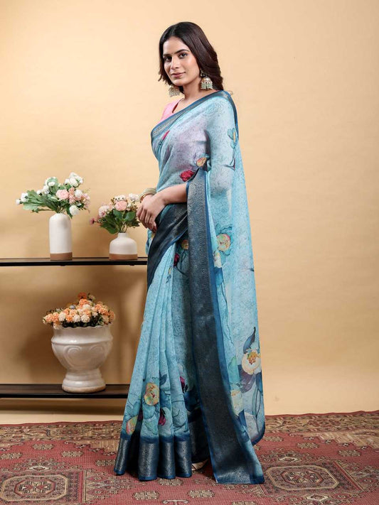 Linen Cotton Printed  Saree