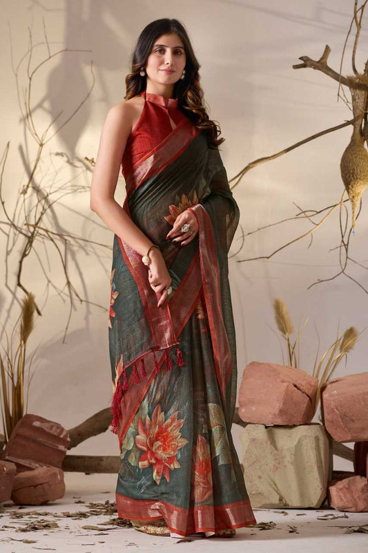 Linen Cotton Printed Saree