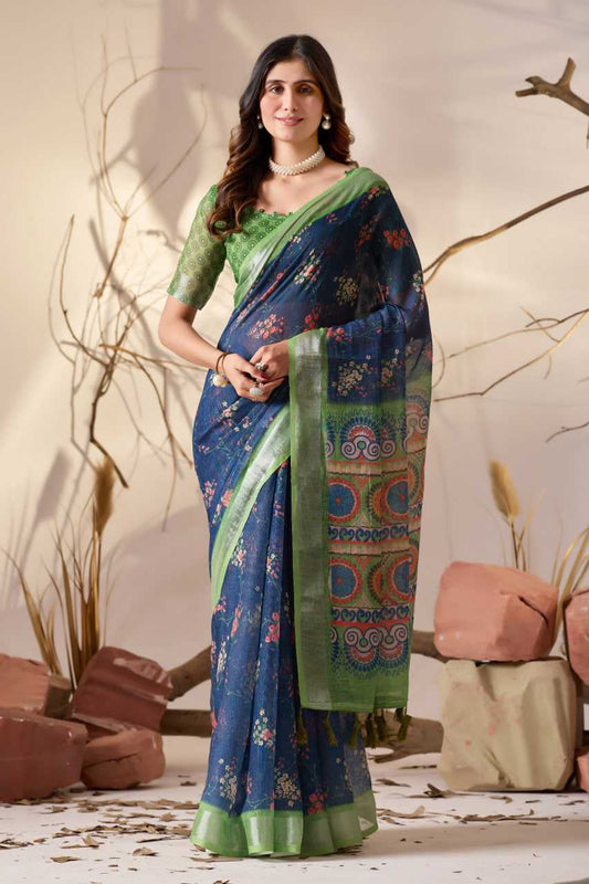 Linen Cotton Printed Saree