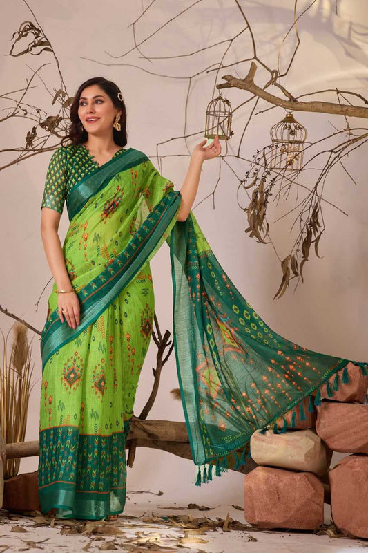 Linen Cotton Printed  Saree
