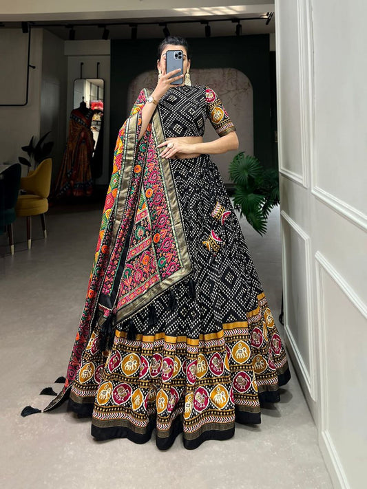 Tusser Silk Lehenga Choli with Intricate Print and Dupatta -  Floral Fantasy