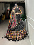 Tusser Silk Lehenga Choli with Intricate Print and Dupatta -  Floral Fantasy