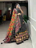Tusser Silk Lehenga Choli with Intricate Print and Dupatta -  Floral Fantasy