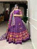 Tusser Silk Lehenga Choli with Intricate Print and Dupatta -  Floral Fantasy