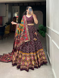 Tusser Silk Lehenga Choli with Intricate Print and Dupatta -  Floral Fantasy