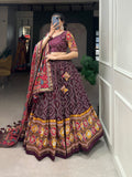 Tusser Silk Lehenga Choli with Intricate Print and Dupatta -  Floral Fantasy