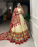 Tusser Silk Lehenga Choli with Intricate Print and Dupatta -  Floral Fantasy