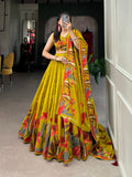 Tusser Silk Lehenga Choli with Intricate Print and Dupatta - Floral Fantasy