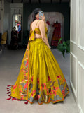 Tusser Silk Lehenga Choli with Intricate Print and Dupatta - Floral Fantasy