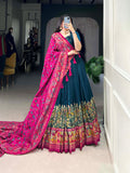 Tusser Silk Lehenga Choli with Intricate Print and Dupatta - Floral Fantasy