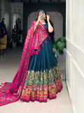 Tusser Silk Lehenga Choli with Intricate Print and Dupatta - Floral Fantasy