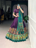 Tusser Silk Lehenga Choli with Intricate Print and Dupatta - Floral Fantasy