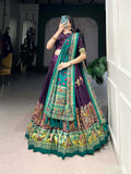 Tusser Silk Lehenga Choli with Intricate Print and Dupatta - Floral Fantasy