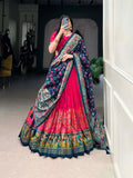 Tusser Silk Lehenga Choli with Intricate Print and Dupatta - Floral Fantasy
