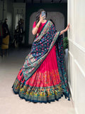 Tusser Silk Lehenga Choli with Intricate Print and Dupatta - Floral Fantasy