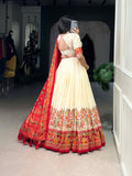 Tusser Silk Lehenga Choli with Intricate Print and Dupatta - Floral Fantasy