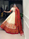 Tusser Silk Lehenga Choli with Intricate Print and Dupatta - Floral Fantasy