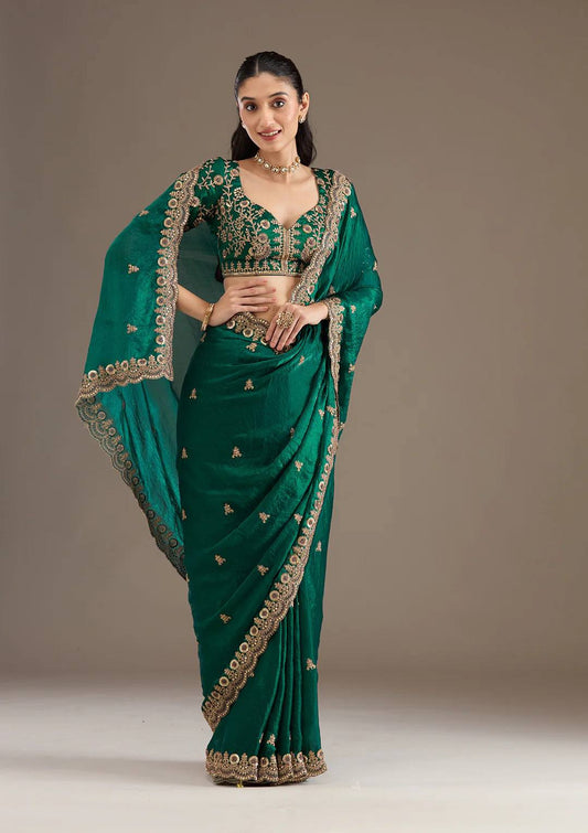 Satin Silk Saree with Sequins & Jari Dori Work (RO)