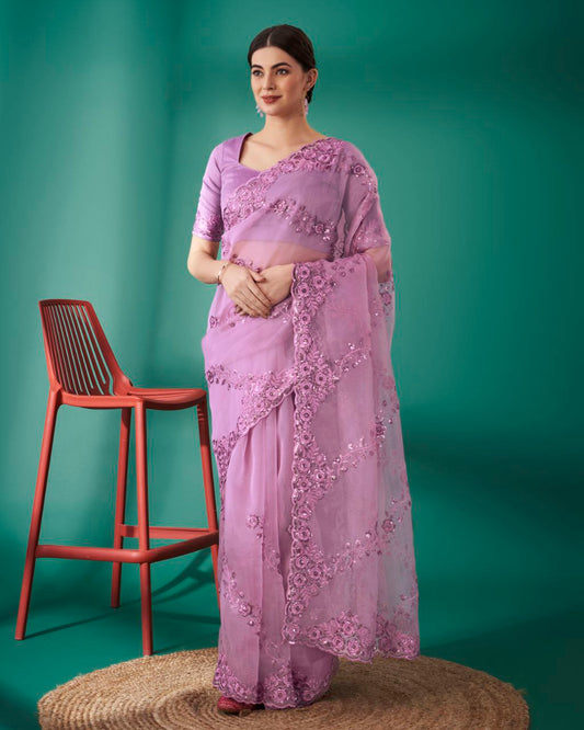 Organza Silk Designer Saree with Embroidered Blouse (RO)