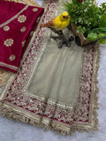 Soft Twill Net Bandhej Beads Embroidered Saree (RO)