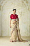 Soft Twill Net Bandhej Beads Embroidered Saree (RO)