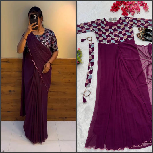 Faux Georgette Zip & Go Saree Gown (RO)