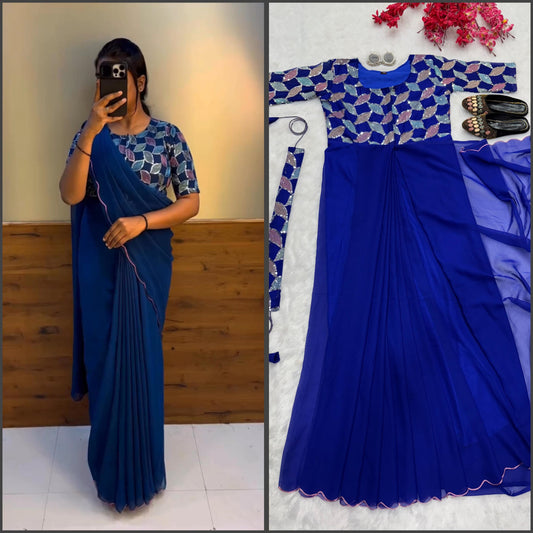 Faux Georgette Zip & Go Saree Gown (RO)