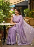 Partywear Shimmer Georgette Saree with Leaf Thread Work (RO)