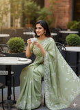 Partywear Shimmer Georgette Saree with Leaf Thread Work (RO)