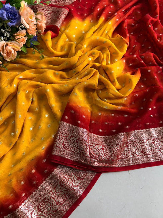 Viscose Georgette Saree with Contrast Pallu & Running Viscose Blouse (RO)