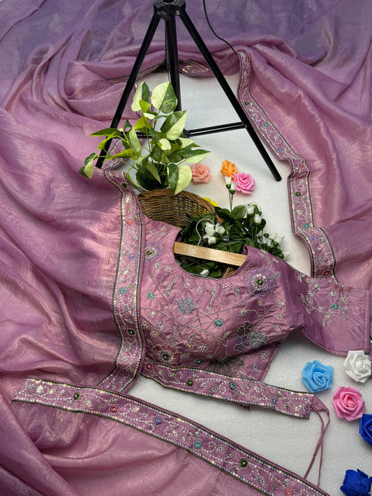 Gold Crunchy Designer Saree with Thread, Sequence & Beads Embroidery (RO)