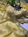 Gold Crunchy Designer Saree with Thread, Sequence & Beads Embroidery (RO)