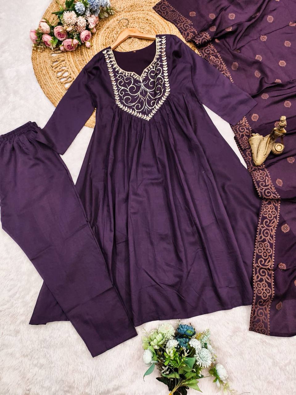 Chanderi Silk Kurti Set with Chinon Dupatta (RO)