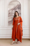 Vichitra Silk Embroidered Anarkali Kurta Set with Sharara & Dupatta (RO)