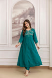 Vichitra Silk Embroidered Anarkali Kurta Set with Sharara & Dupatta (RO)