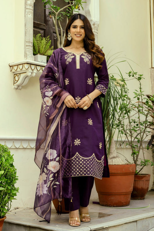 Viscose Chanderi Kurti Set with Jacquard Organza Dupatta (RO)