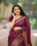 Soft Lichi Silk Saree with Elegant Jacquard Work (RO)