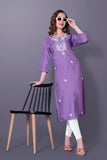 Trendy Rayon Slub Kurti for Women – Embroidered Three-Quarter Sleeve (RO)