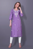 Trendy Rayon Slub Kurti for Women – Embroidered Three-Quarter Sleeve (RO)
