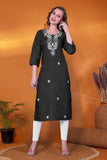 Trendy Rayon Slub Kurti for Women – Embroidered Three-Quarter Sleeve (RO)