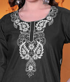 Trendy Rayon Slub Kurti for Women – Embroidered Three-Quarter Sleeve (RO)