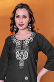 Trendy Rayon Slub Kurti for Women – Embroidered Three-Quarter Sleeve (RO)